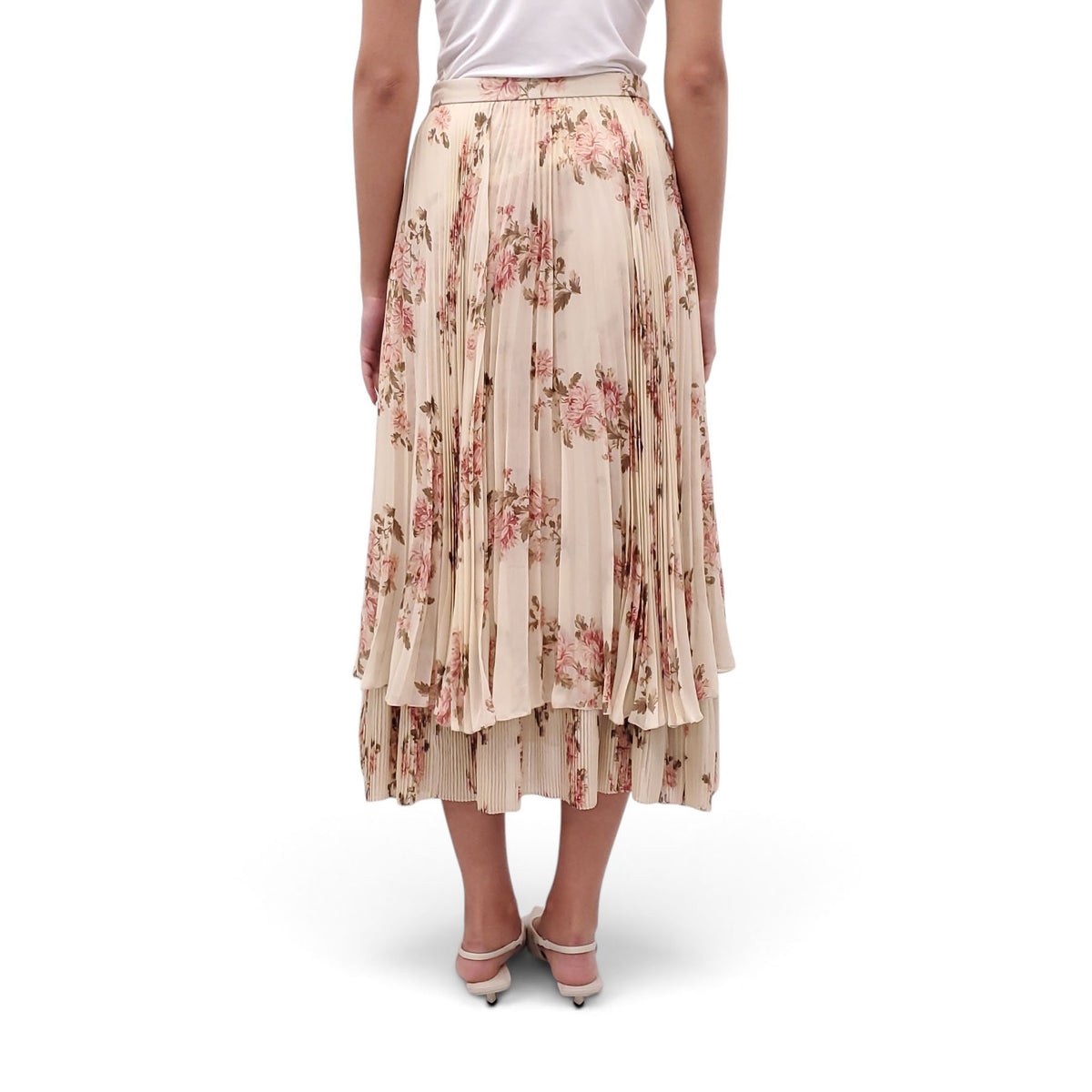 CELINE FLORAL PLEATED SKIRT WITH LOGO - SIZE 38