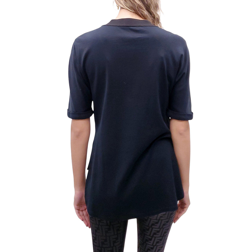 FENDI BLACK STUDDED LOGO T-SHIRT - SIZE 40
