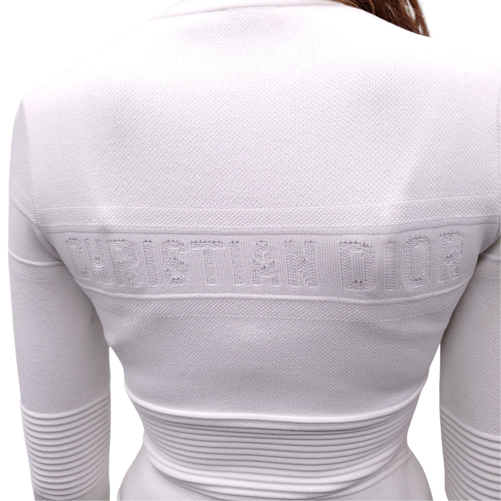 CHRISTIAN DIOR WHITE KNIT LOGO LONG SLEEVE DRESS WITH ZIPPER - SIZE 4