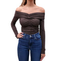 KHAITE BROWN PANZA OFF THE SHOULDER BODYSUIT - SIZE S