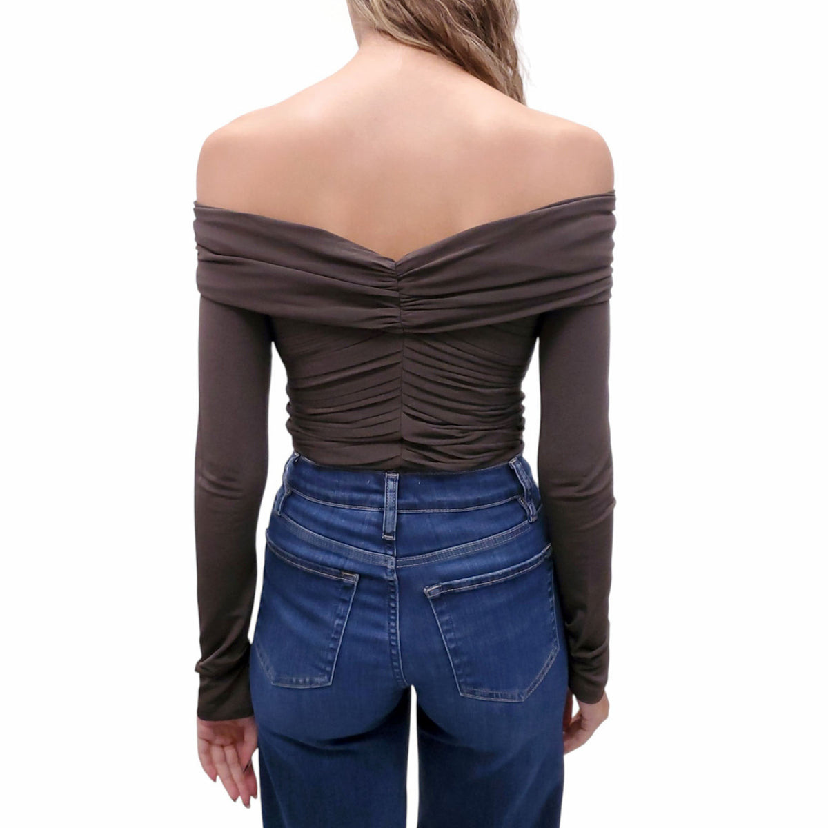 KHAITE BROWN PANZA OFF THE SHOULDER BODYSUIT - SIZE S