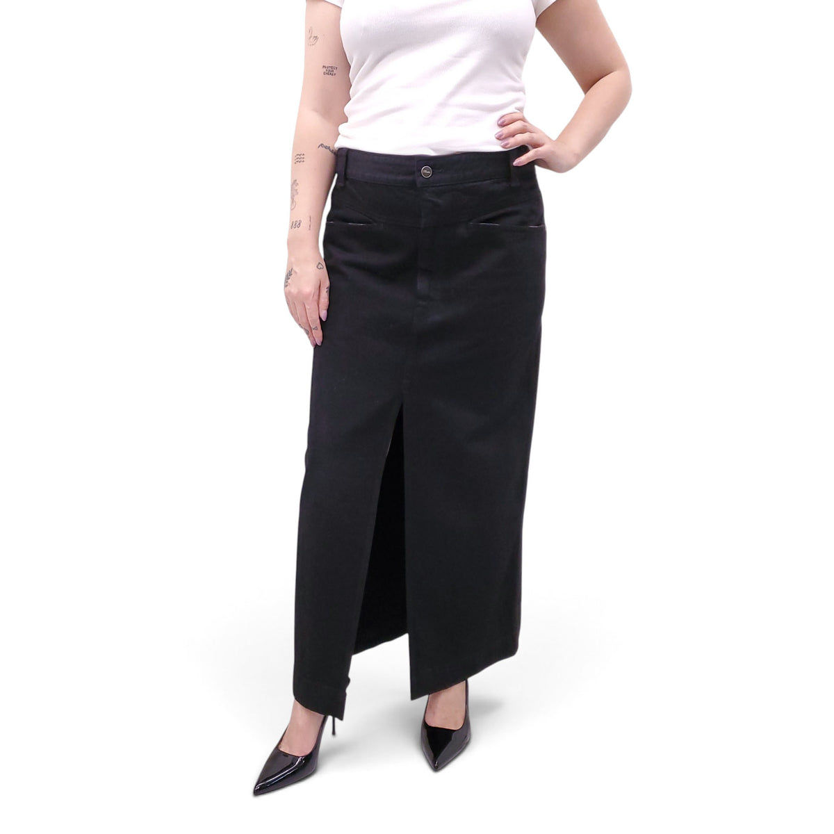 KHAITE BLACK LONG DENIM SKIRT - SIZE 31