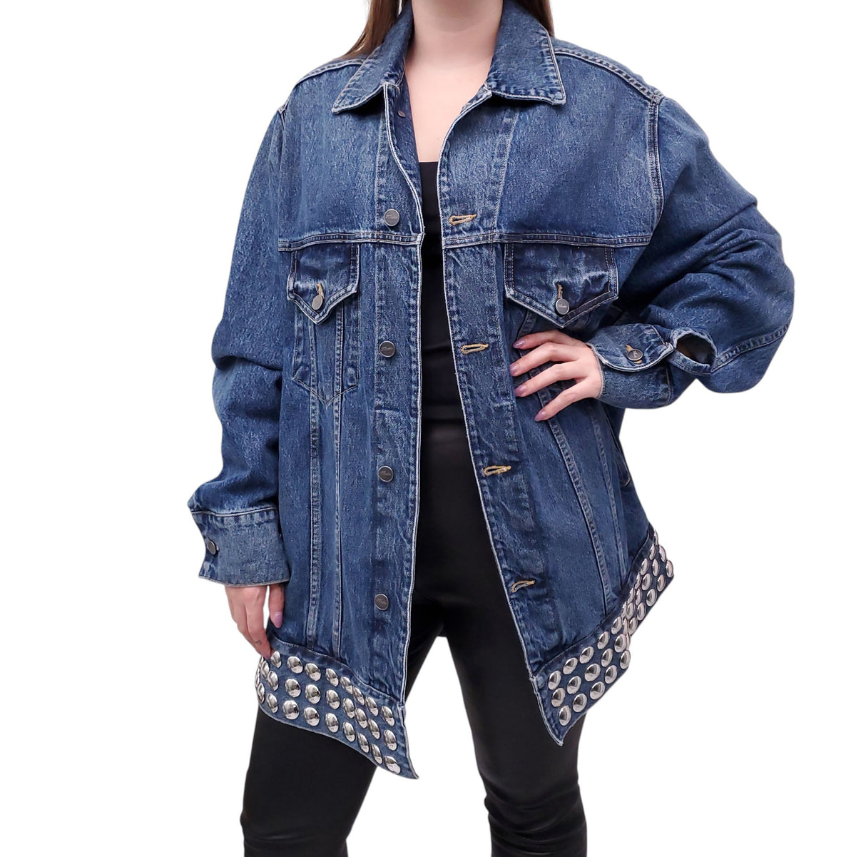 KHAITE OVERSIZED DENIM JACKET WITH STUDS - SIZE S