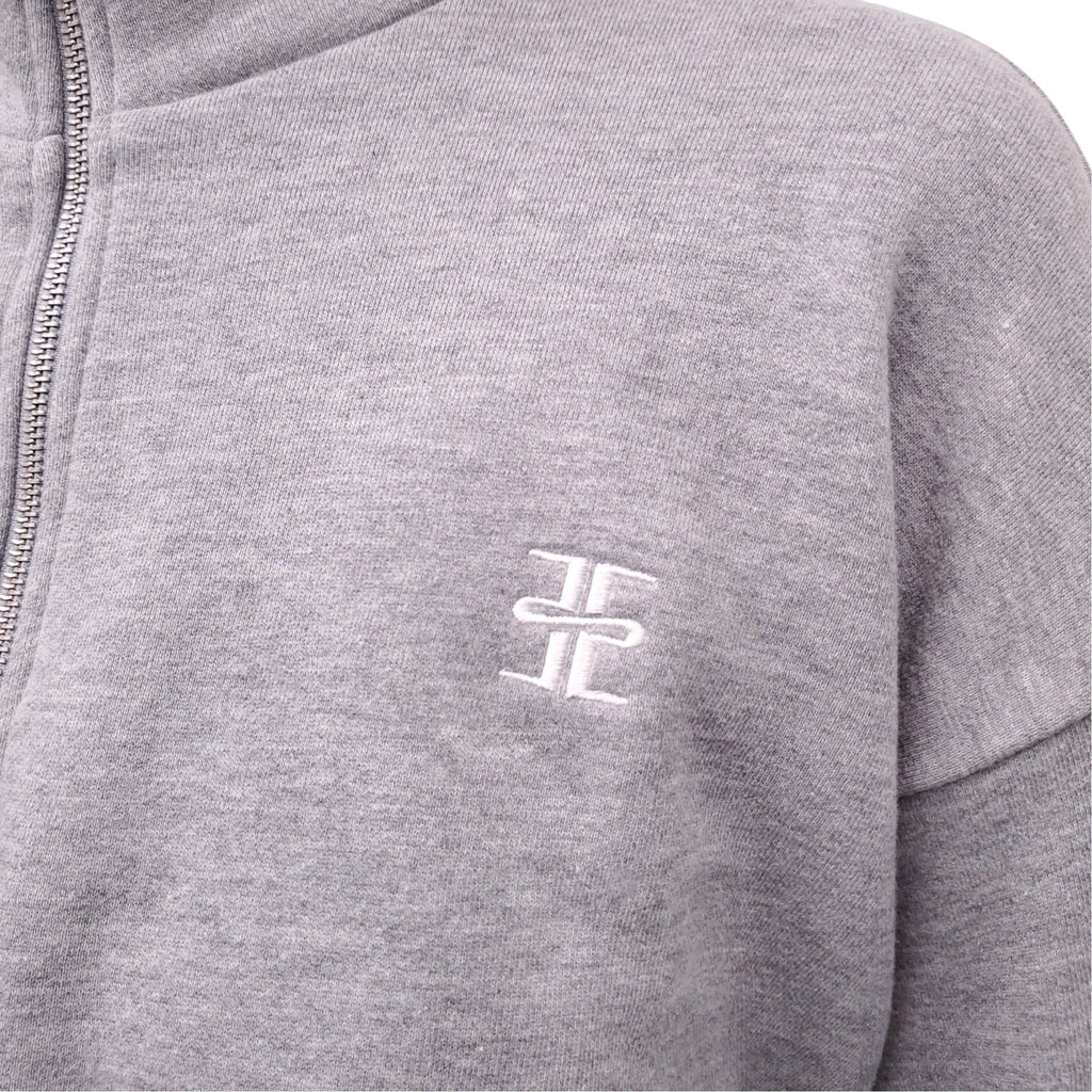 ÉTERNE GREY QUARTER ZIP LOGO CROPPED SWEATSHIRT - SIZE XS