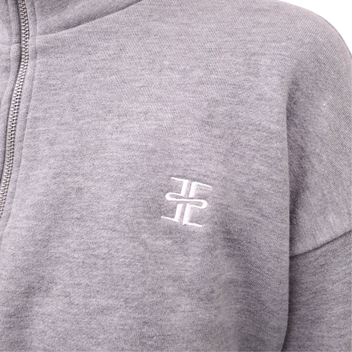 ÉTERNE GREY QUARTER ZIP LOGO CROPPED SWEATSHIRT - SIZE XS