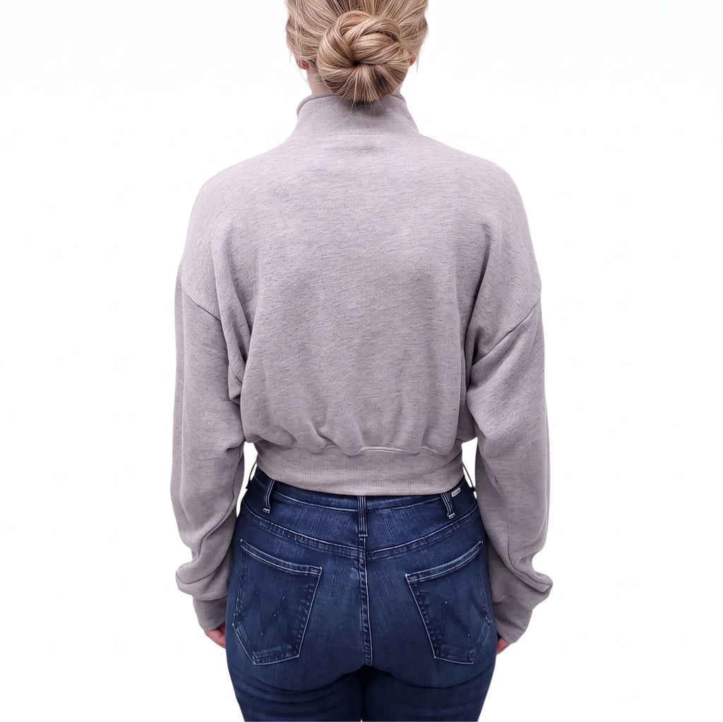 ÉTERNE GREY QUARTER ZIP LOGO CROPPED SWEATSHIRT - SIZE XS