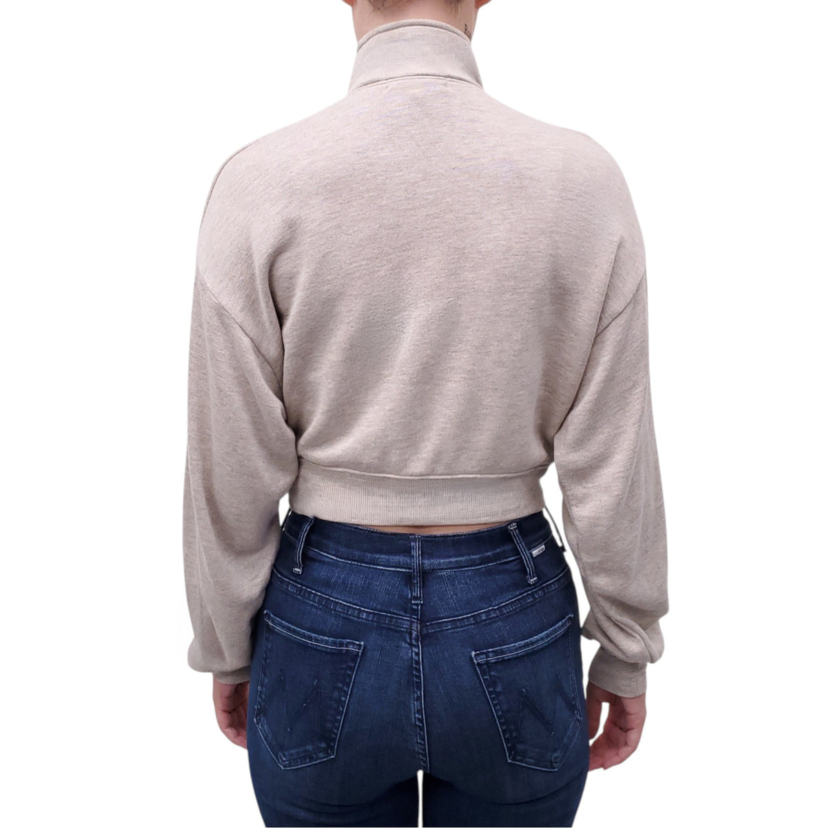 ÉTERNE OATMEAL HALF-ZIP CROPPED SWEATER - SIZE XS
