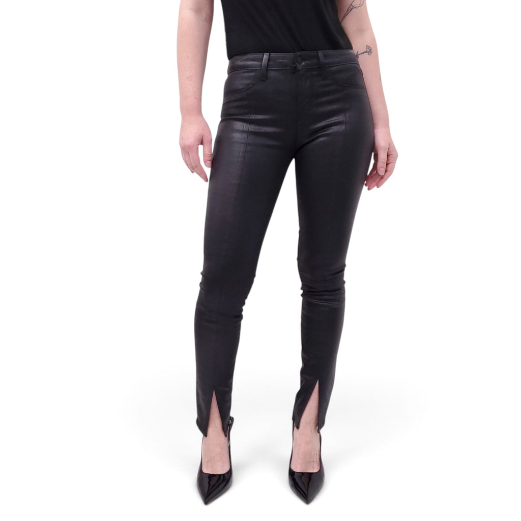 L'AGENCE BLACK COATED LEATHER EFFECT DENIM - SIZE 24