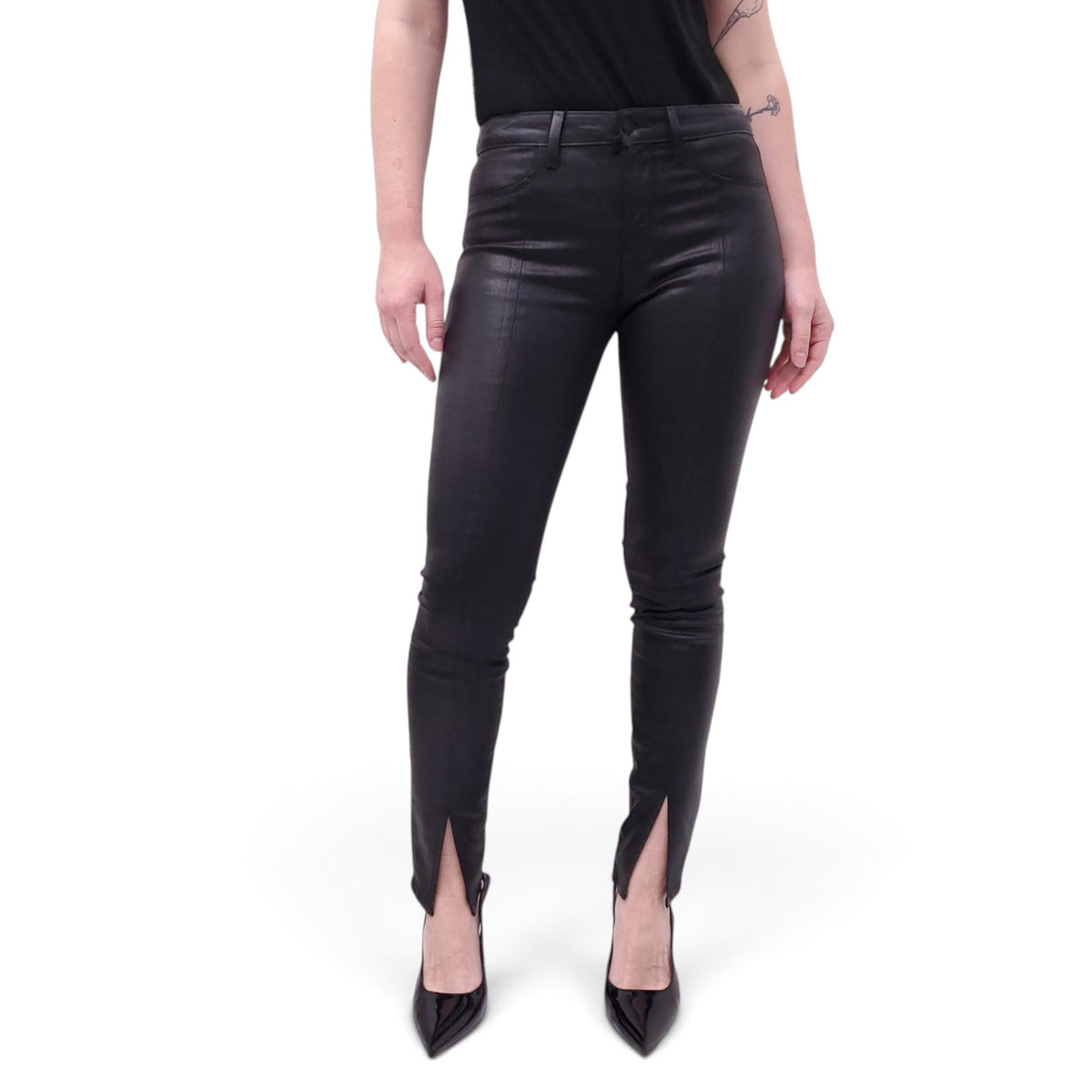 L'AGENCE BLACK COATED LEATHER EFFECT DENIM - SIZE 24