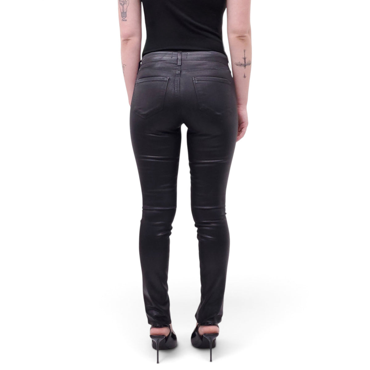 L'AGENCE BLACK COATED LEATHER EFFECT DENIM - SIZE 24
