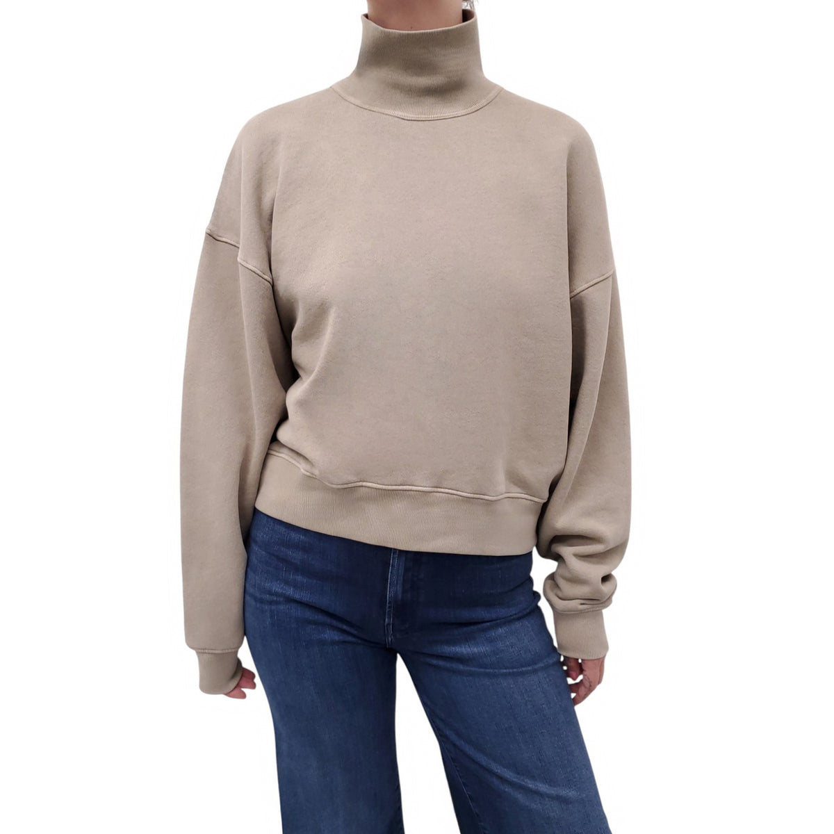 CITIZENS OF HUMANITY KHAKI MOCK TURTLENECK SWEATSHIRT - SIZE XS