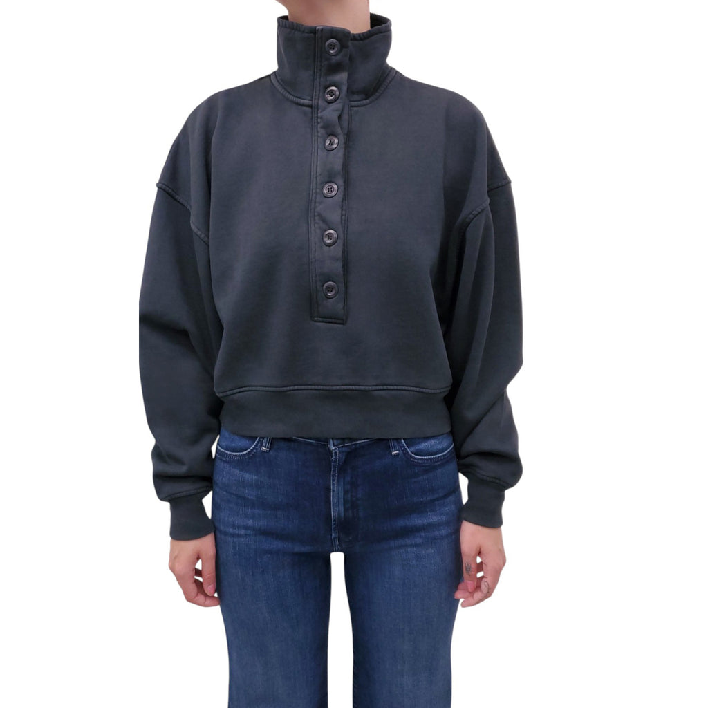 CITIZENS OF HUMANITY BLACK THREE QUARTER BUTTON UP SWEATSHIRT - SIZE XS
