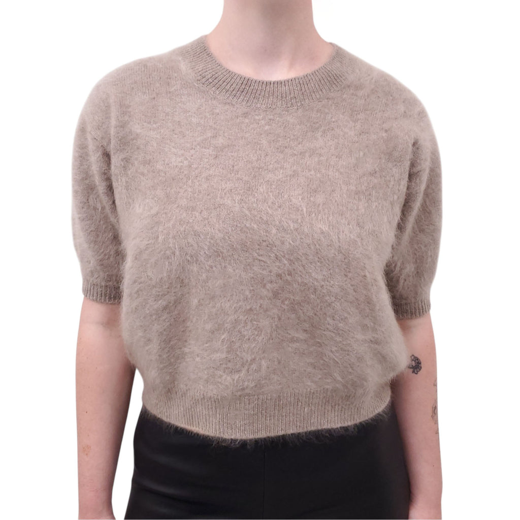 LISA YANG CASHMERE TAUPE SHORT SLEEVE SWEATER - SIZE 0/XS