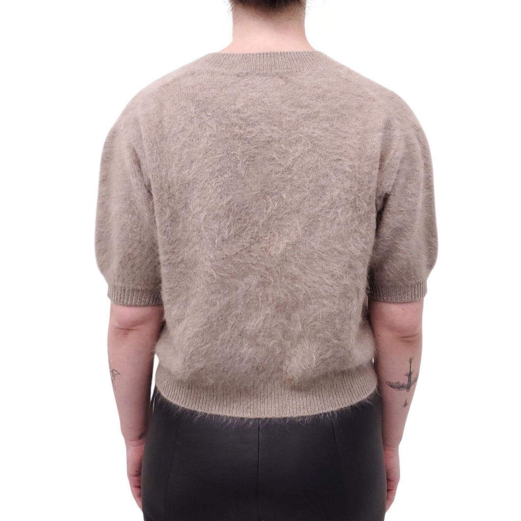 LISA YANG CASHMERE TAUPE SHORT SLEEVE SWEATER - SIZE 0/XS