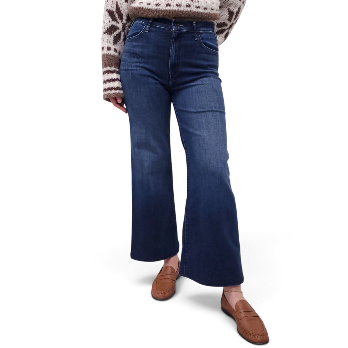 MOTHER DARK WASH THE HUSTLER ROLLER SNEAK JEANS - SIZE 28