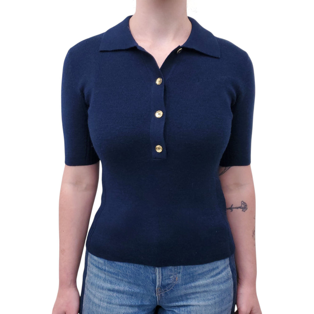 GANNI KNIT POLO WITH GOLD BUTTONS - SIZE M