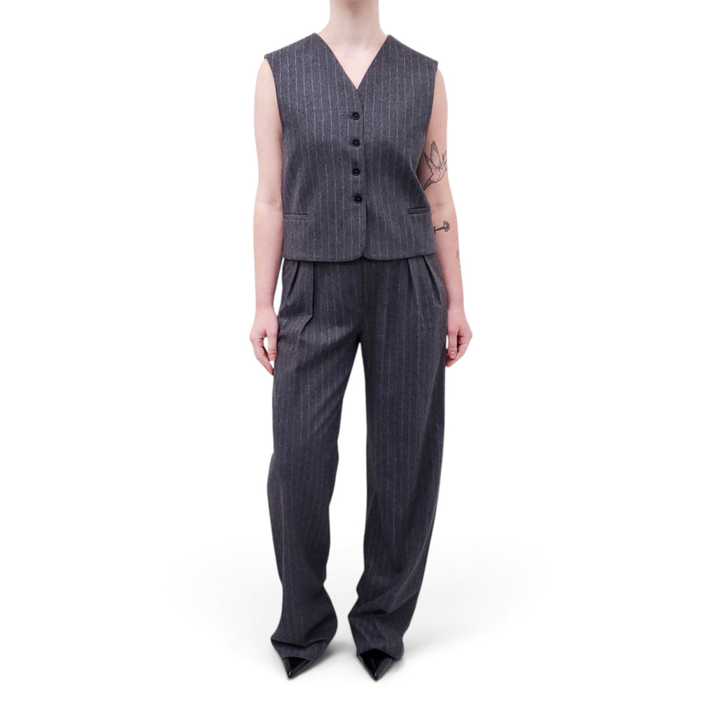 LOU LOU STUDIO GREY STRIPED VEST WITH MATCHING TROUSERS - SIZE M