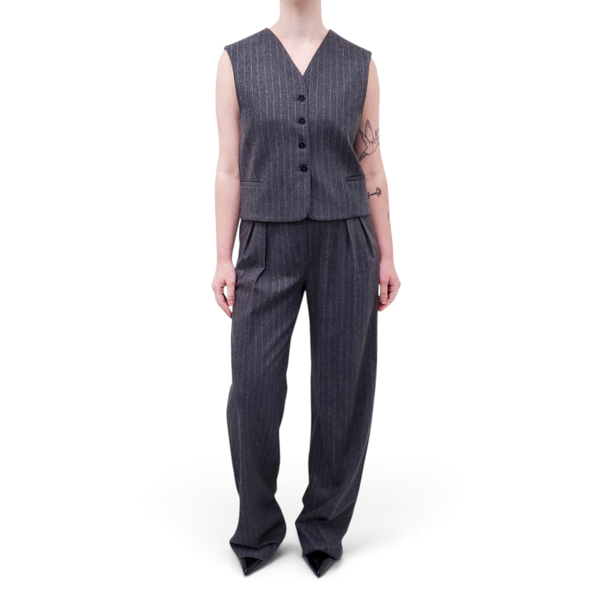 LOU LOU STUDIO GREY STRIPED VEST WITH MATCHING TROUSERS - SIZE M