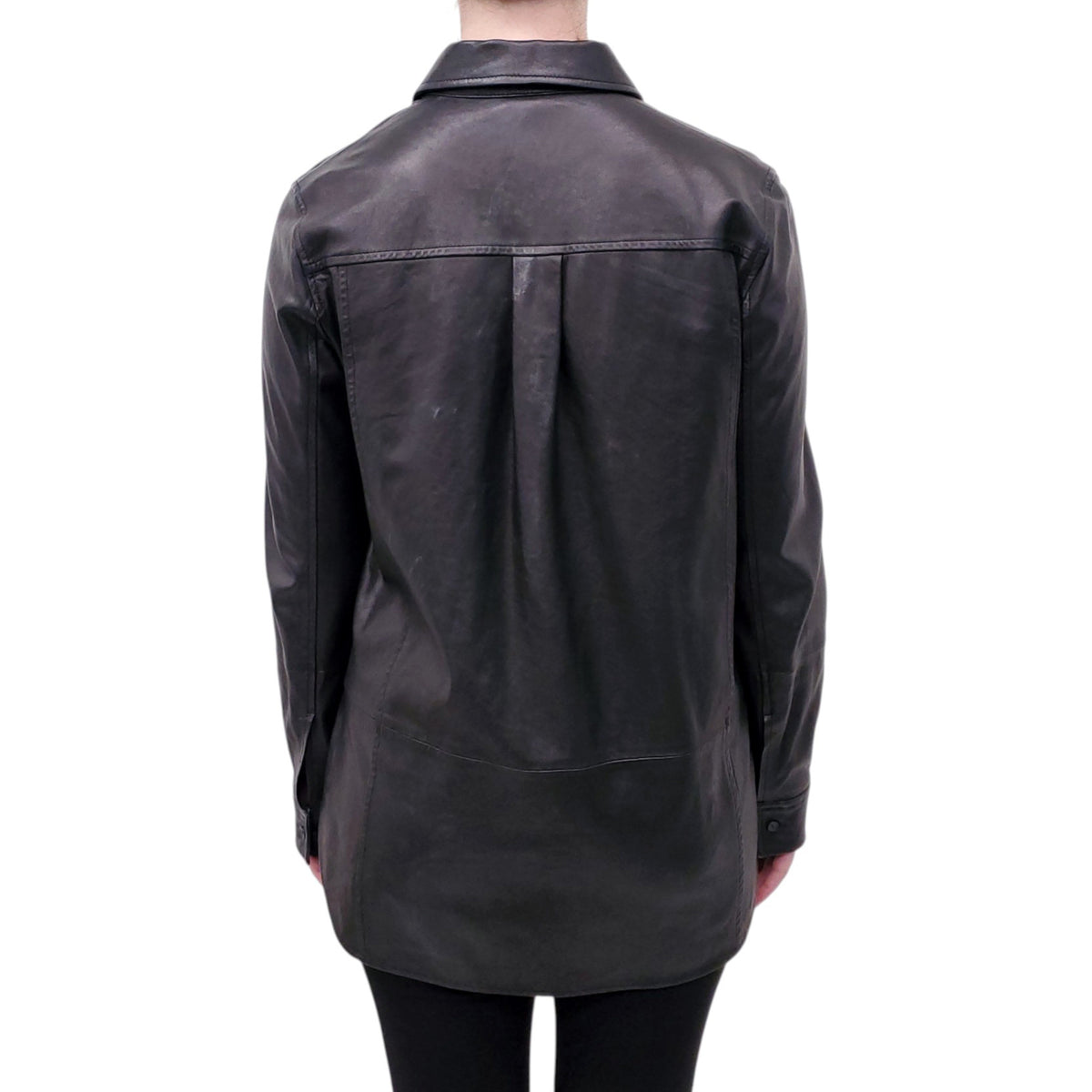 VINCE BLACK LEATHER BUTTON UP SHIRT - SIZE S
