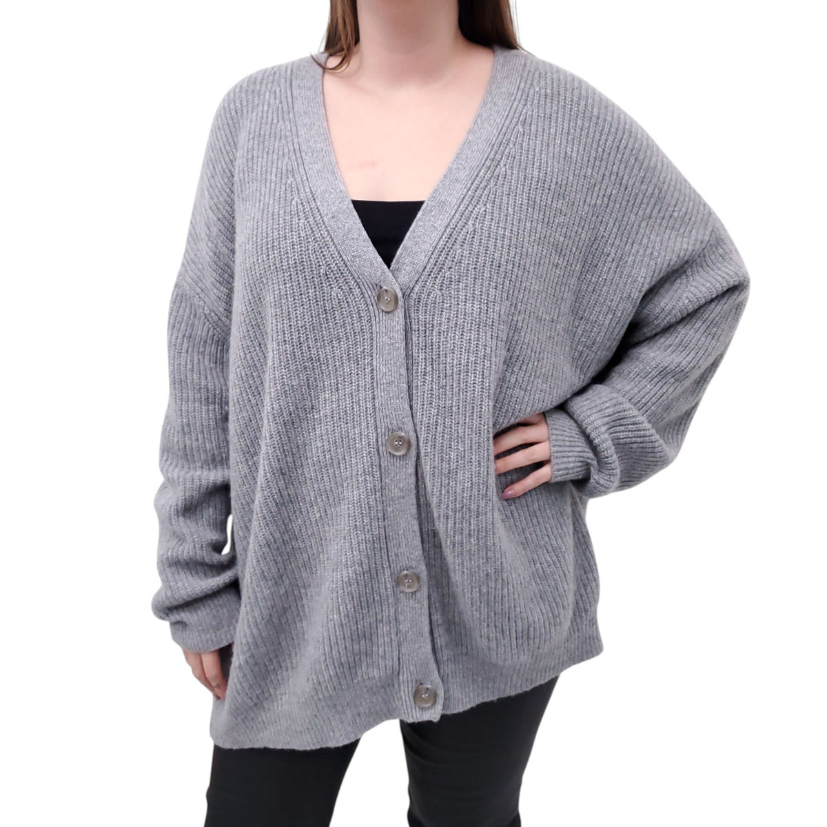 JENNI KAYNE GREY CASHMERE CARDIGAN - SIZE L