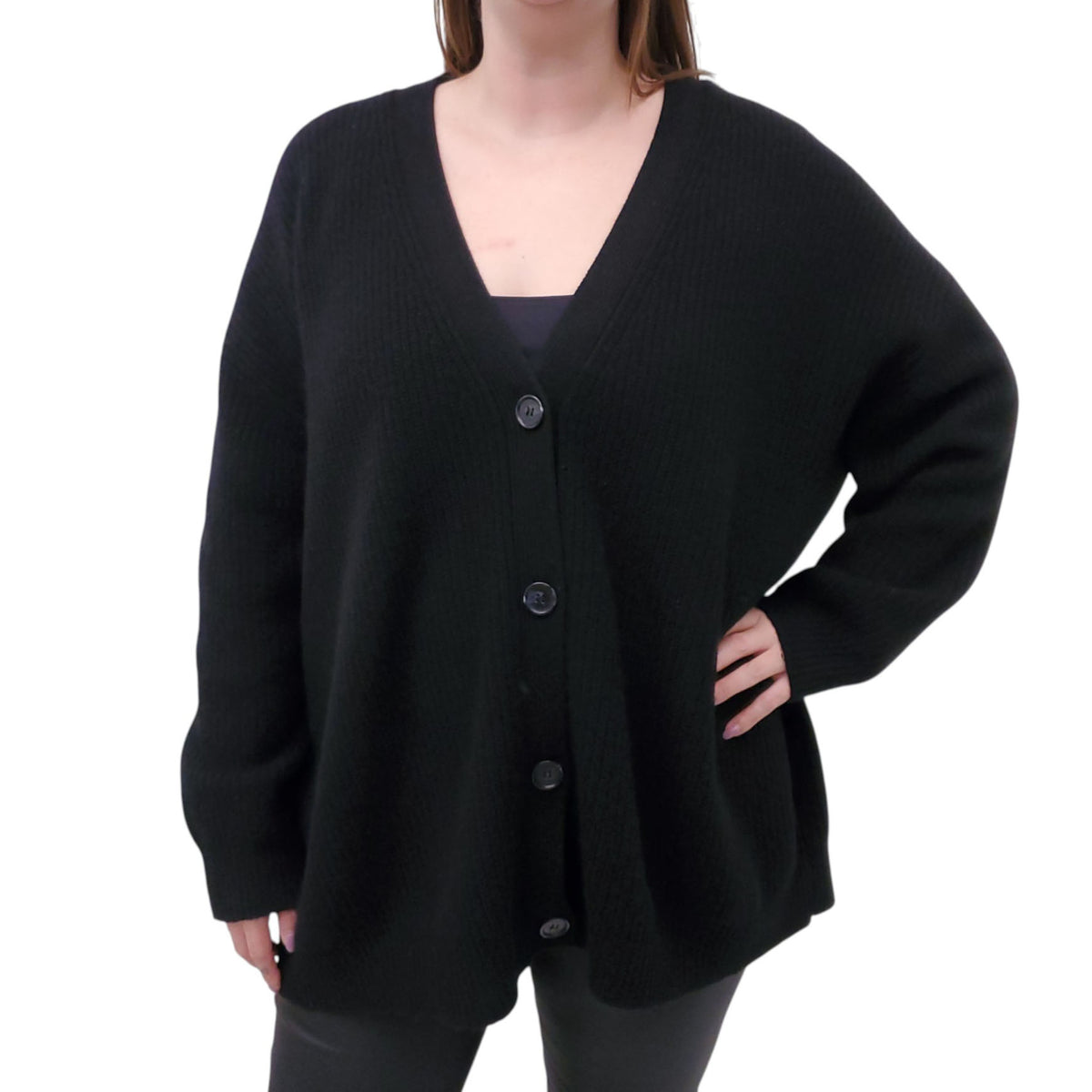 JENNI KAYNE BLACK CASHMERE CARDIGAN - SIZE L