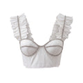 AREA WHITE POPLIN RUFFLE BUSTIER - SIZE 0
