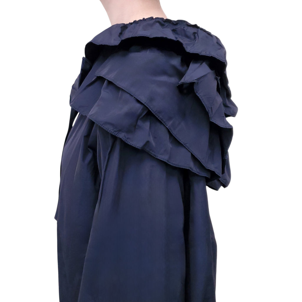 VALENTINO NAVY RUFFLE TRIM NECK TIE JACKET - SIZE 42