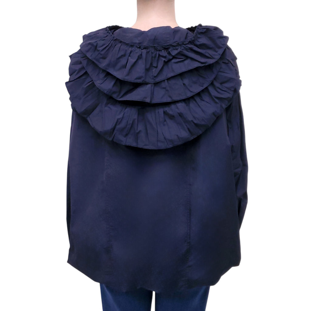 VALENTINO NAVY RUFFLE TRIM NECK TIE JACKET - SIZE 42