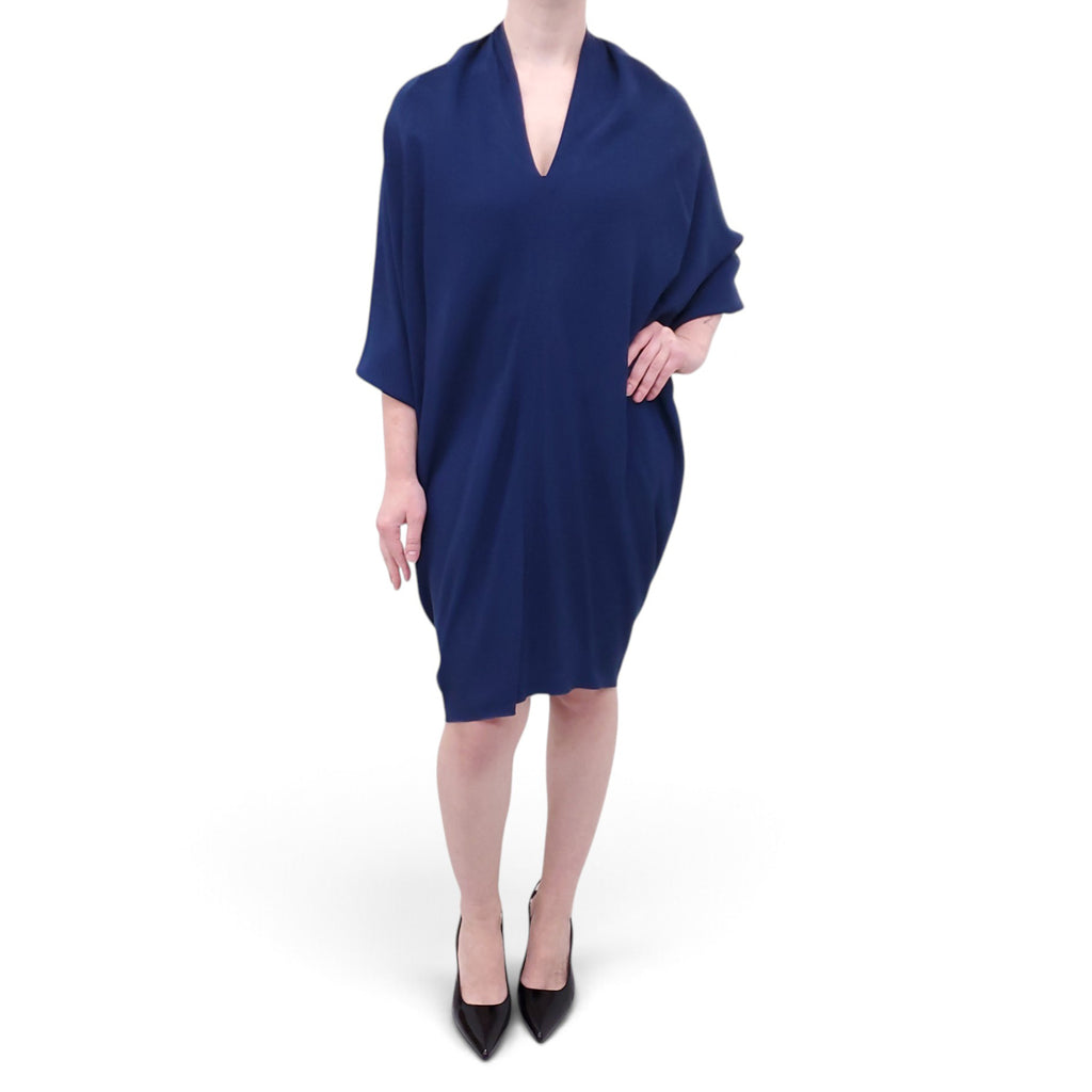 LANVIN NAVY DRAPED DRESS - SIZE 38