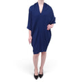 LANVIN NAVY DRAPED DRESS - SIZE 38