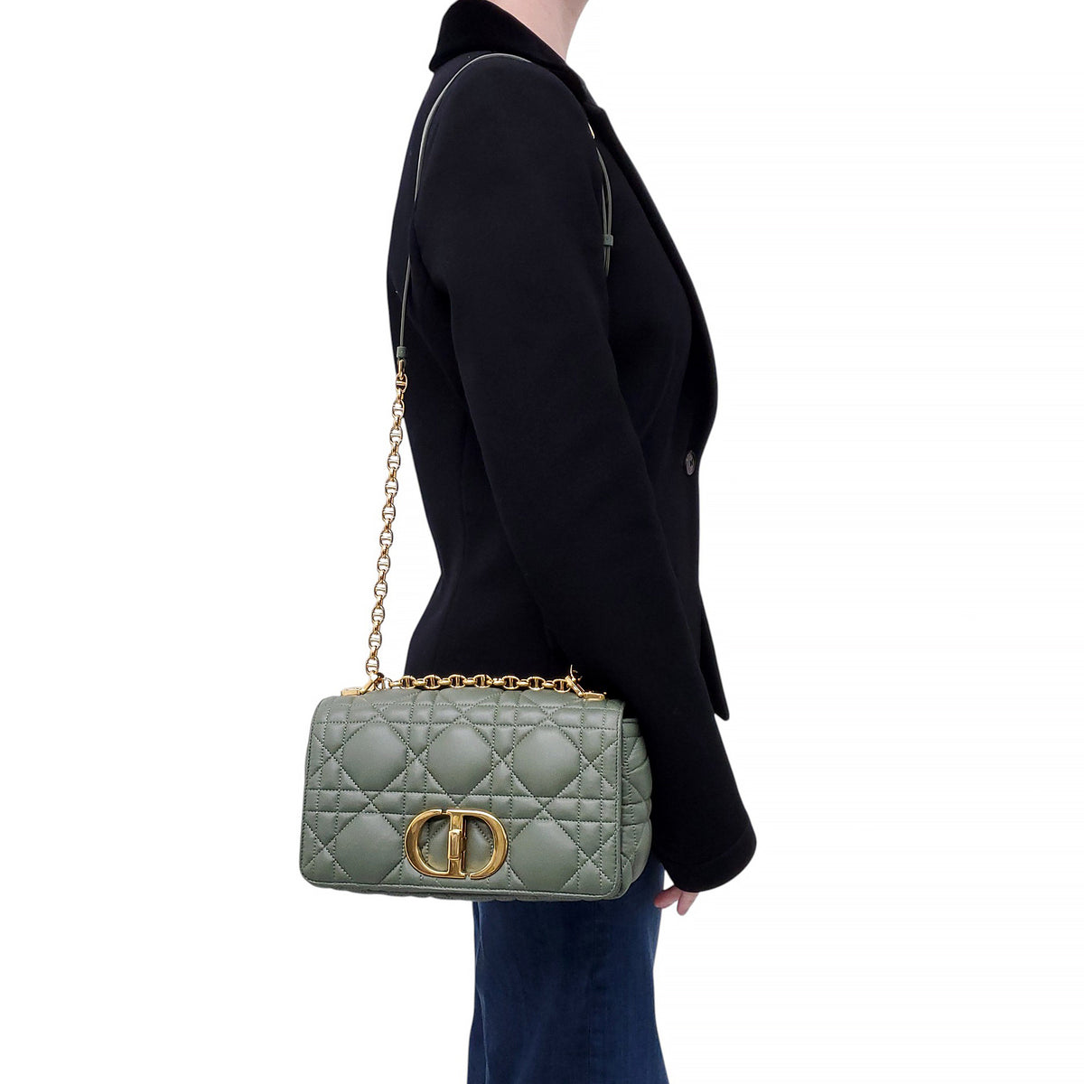 CHRISTIAN DIOR GREEN CEDAR MEDIUM CARO BAG