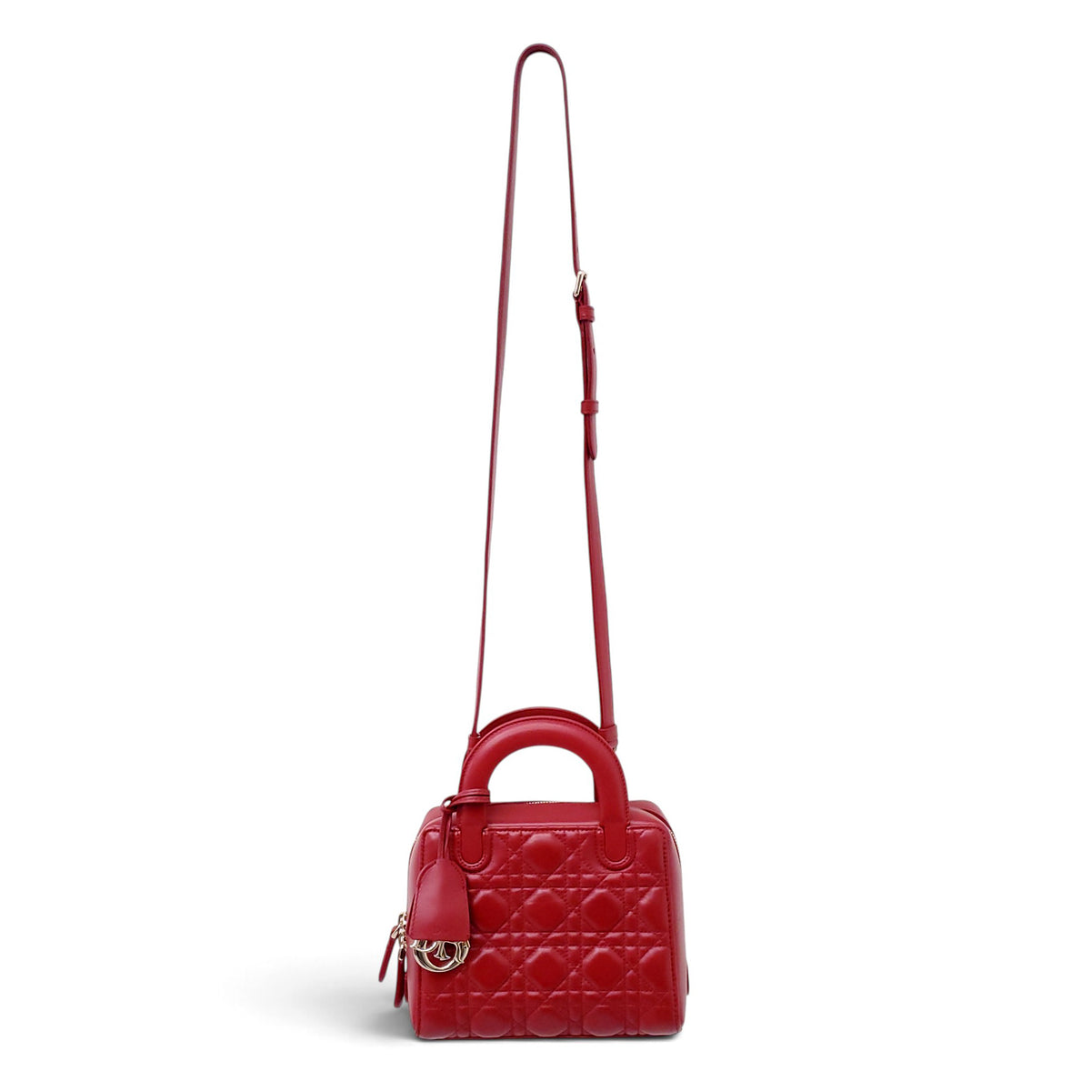 CHRISTIAN DIOR RED CANNAGE LILY MINI BOWLING BAG