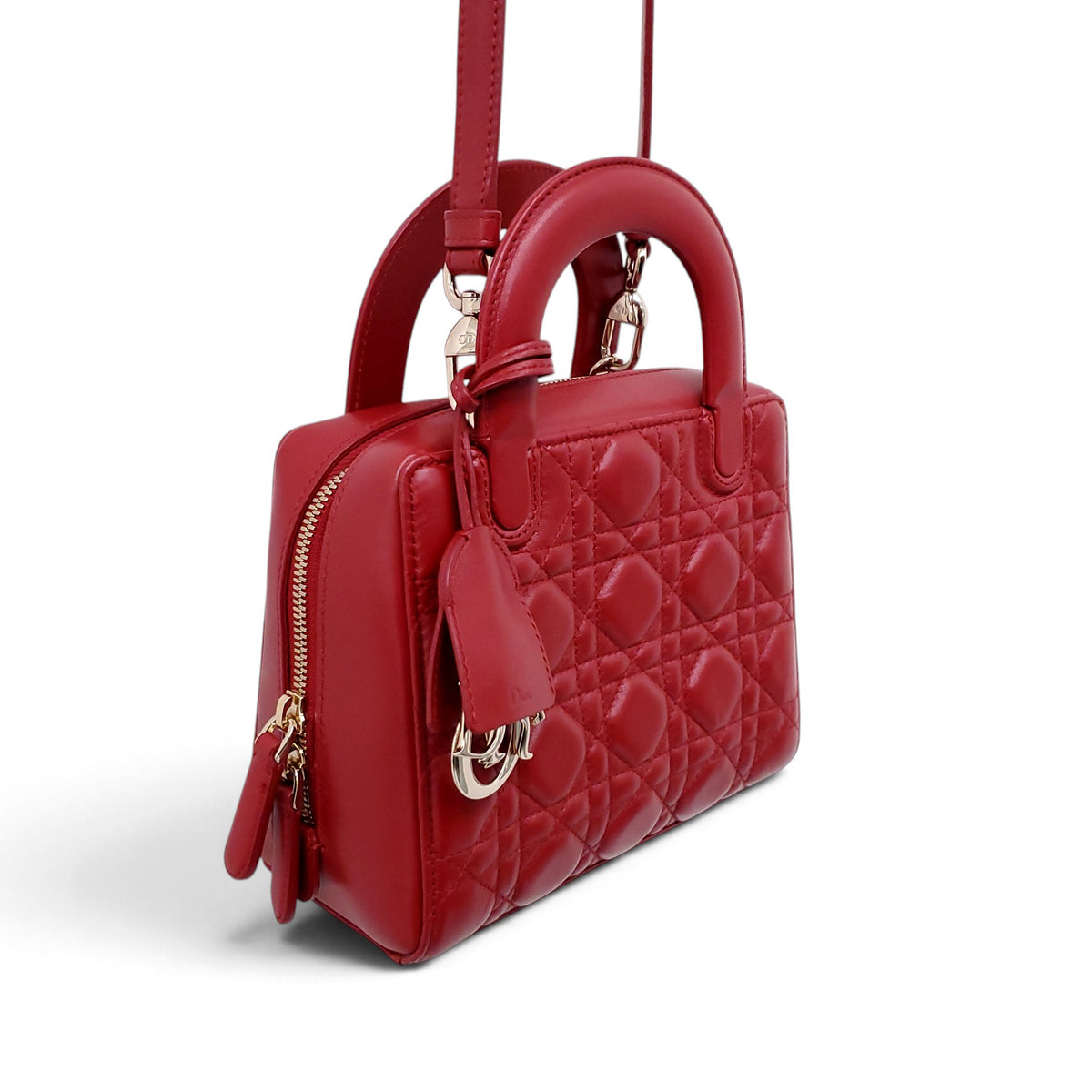 CHRISTIAN DIOR RED CANNAGE LILY MINI BOWLING BAG