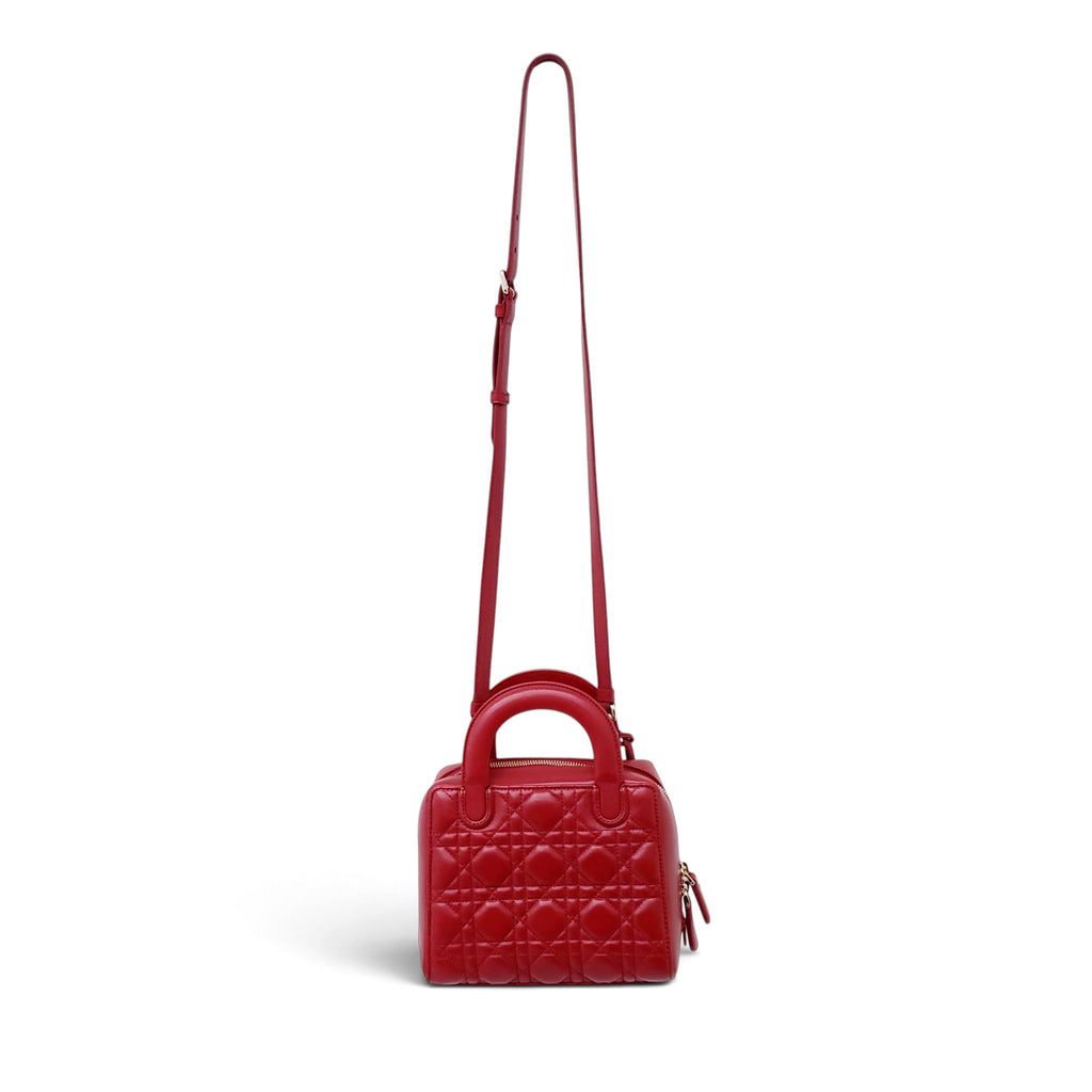 CHRISTIAN DIOR RED CANNAGE LILY MINI BOWLING BAG