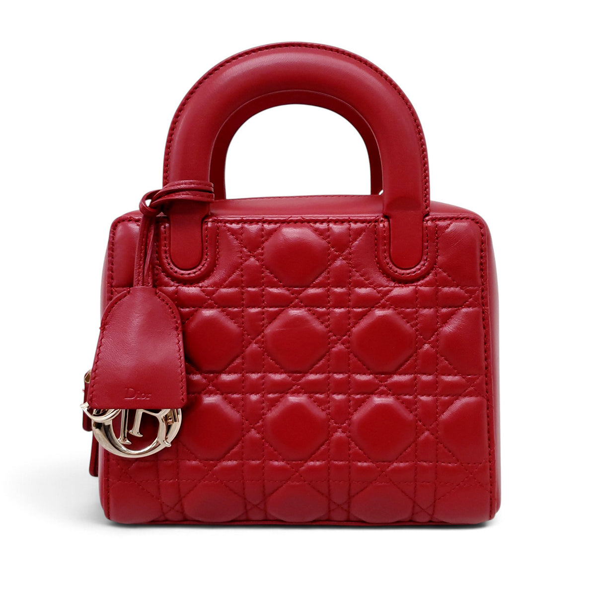 CHRISTIAN DIOR RED CANNAGE LILY MINI BOWLING BAG