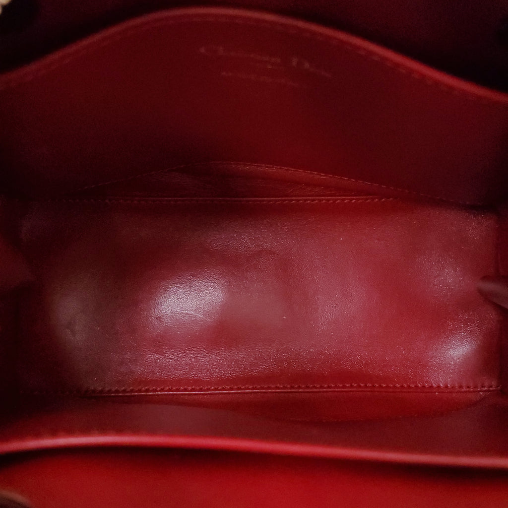 CHRISTIAN DIOR RED CANNAGE LILY MINI BOWLING BAG