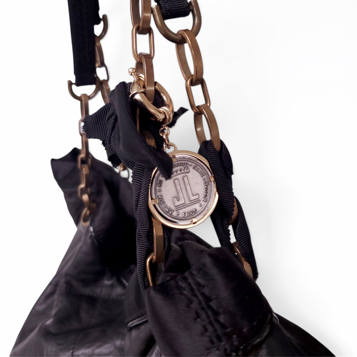 LANVIN LEATHER BAG WITH GROW GRAIN RIBBON AND LOGO