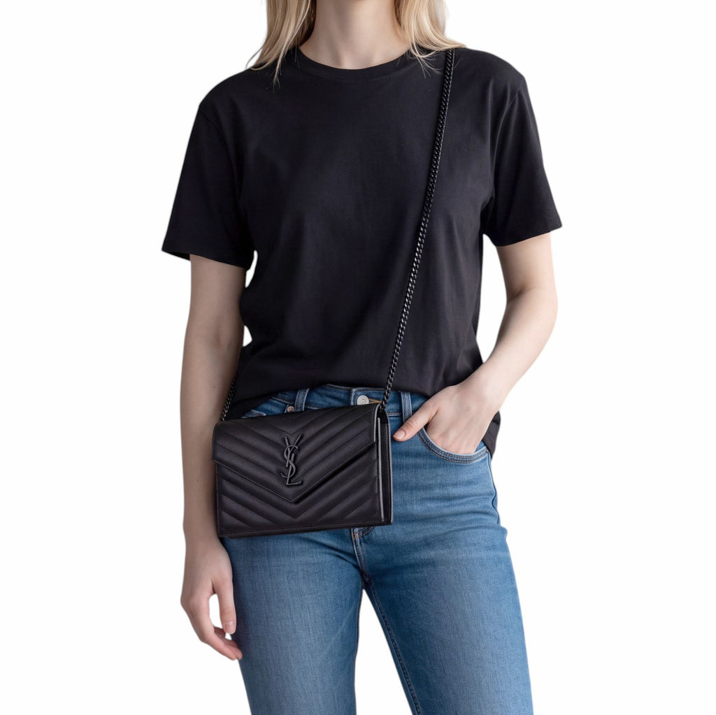 SAINT LAURENT SO BLACK WALLET ON CHAIN