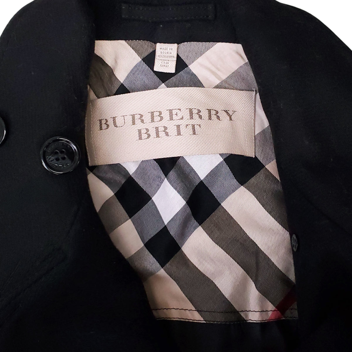 BURBERRY BRIT BLACK WOOL TRENCH COAT - SIZE 2