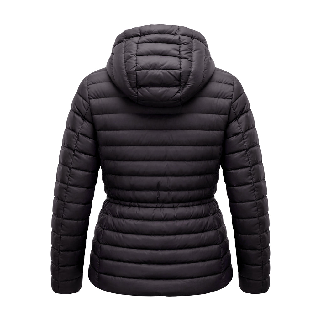 MONCLER BLACK PUFFER JACKET WITH SILVER ZIPPER WITH STRING DETAIL - SIZE 2