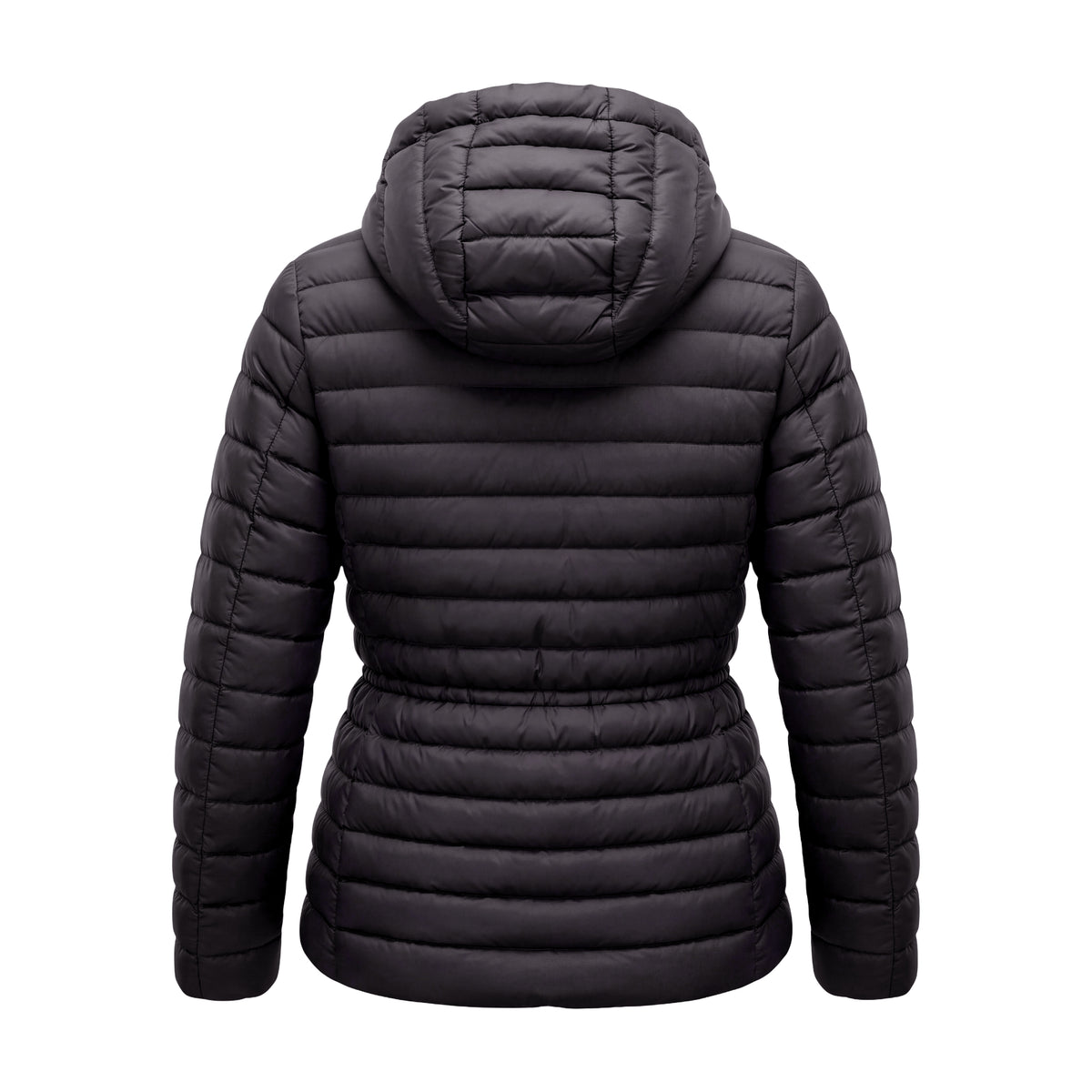 MONCLER BLACK PUFFER JACKET WITH SILVER ZIPPER WITH STRING DETAIL - SIZE 2