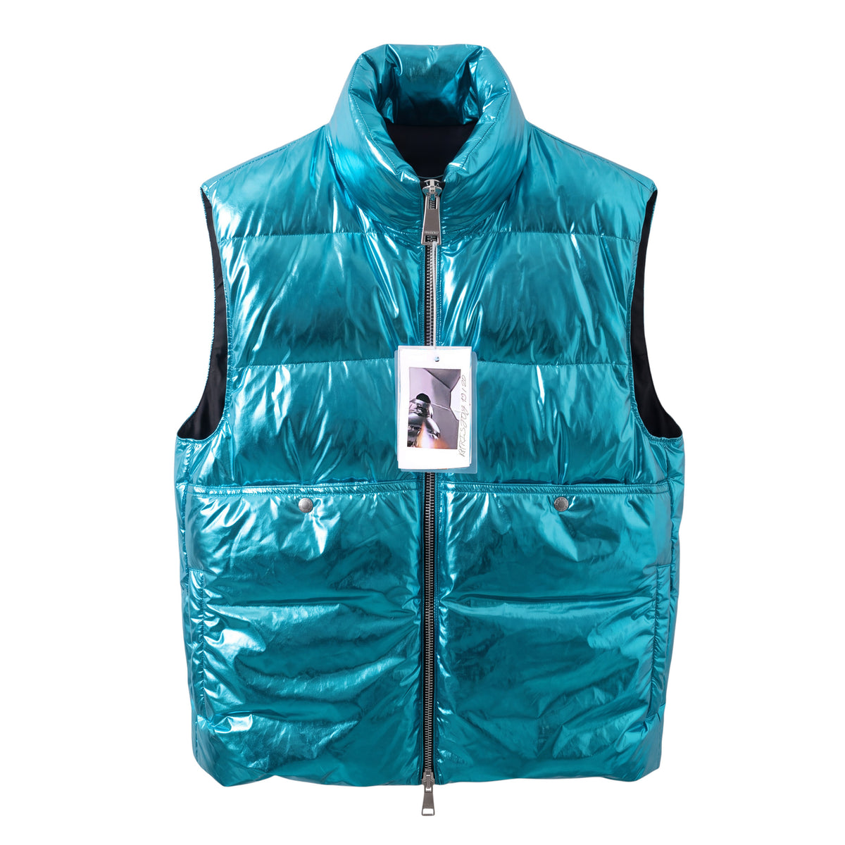 KHRISJOY METALLIC BLUE OVERSIZED PUFFER VEST - SIZE 01(OVERSIZED)