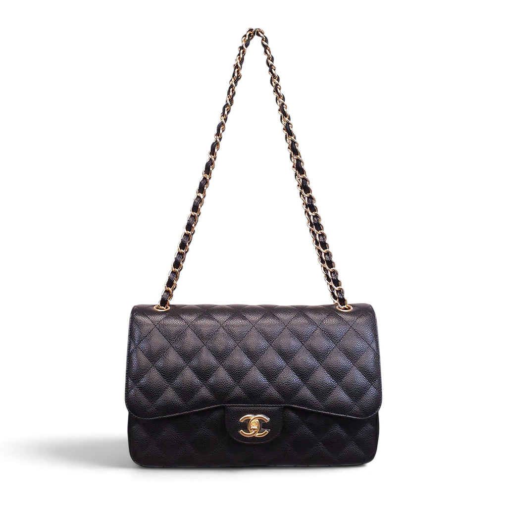 CHANEL BLACK CAVIAR JUMBO DOUBLE FLAP BAG