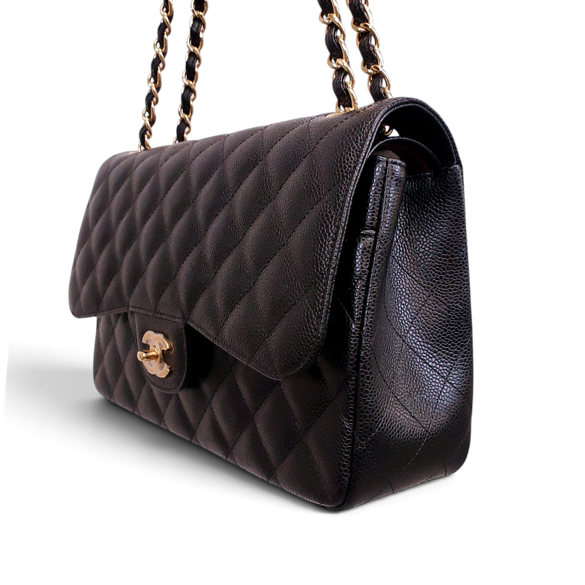 CHANEL BLACK CAVIAR JUMBO DOUBLE FLAP BAG