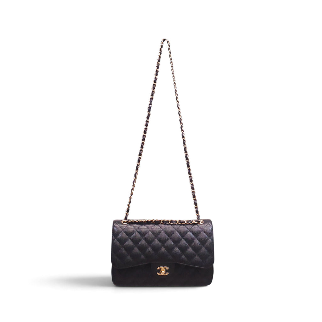 CHANEL BLACK CAVIAR JUMBO DOUBLE FLAP BAG