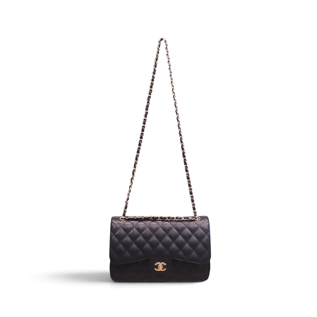 CHANEL BLACK CAVIAR JUMBO DOUBLE FLAP BAG