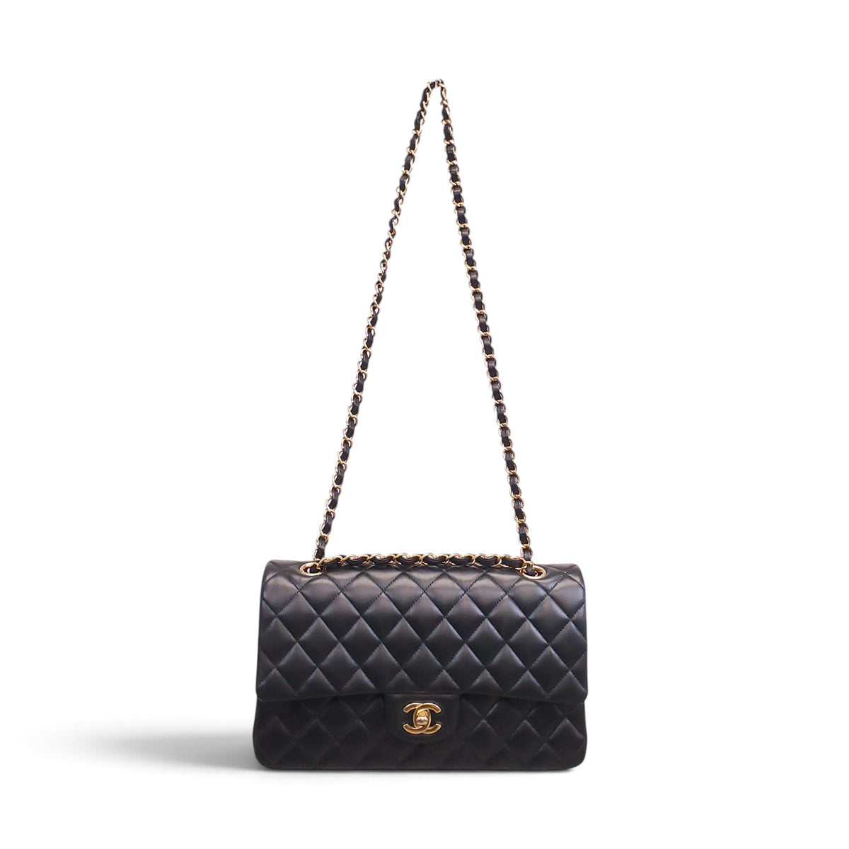 CHANEL BLACK LAMBSKIN DOUBLE FLAP BAG