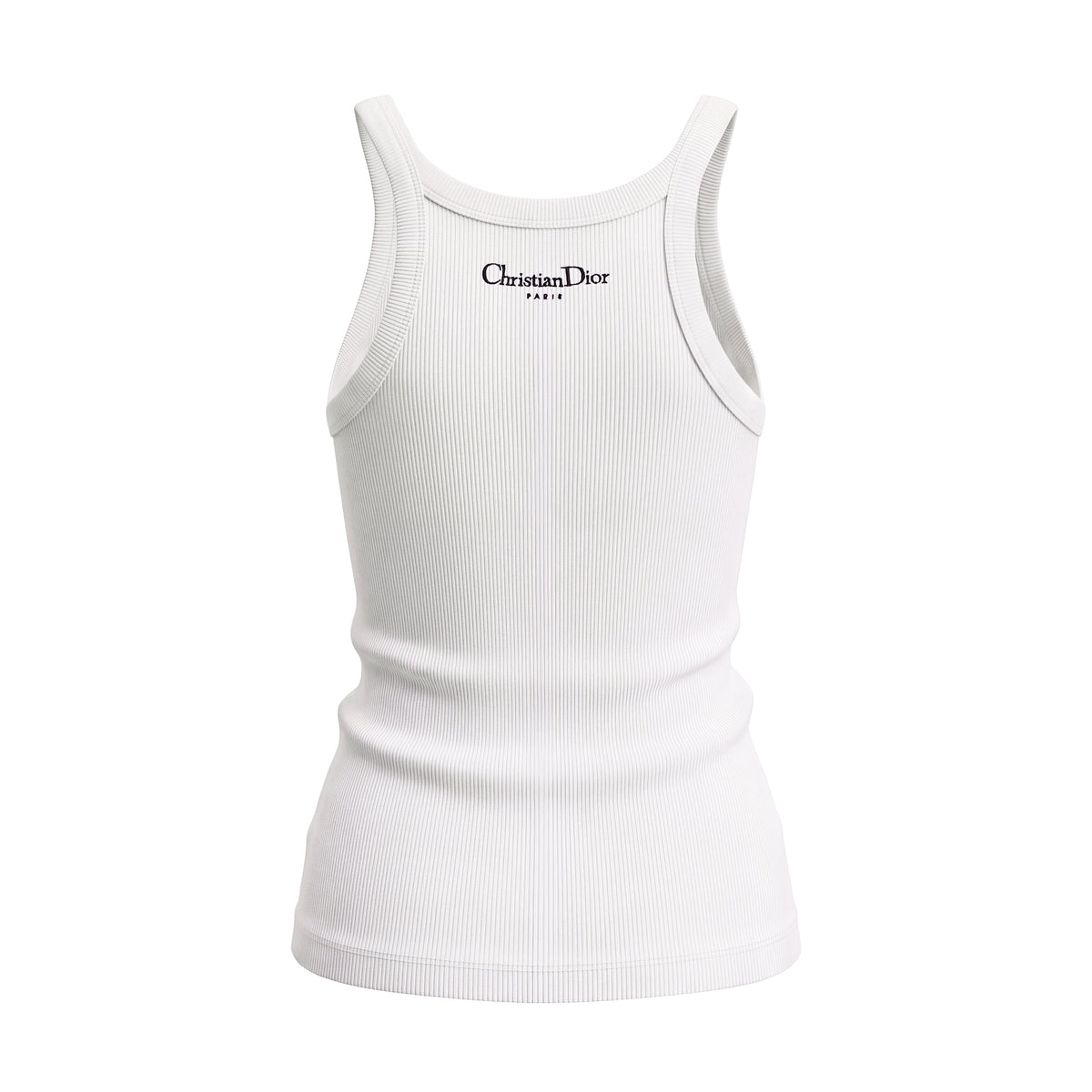 CHRISTIAN DIOR WHITE RIBBED LOGO TANK TOP - SIZE XS