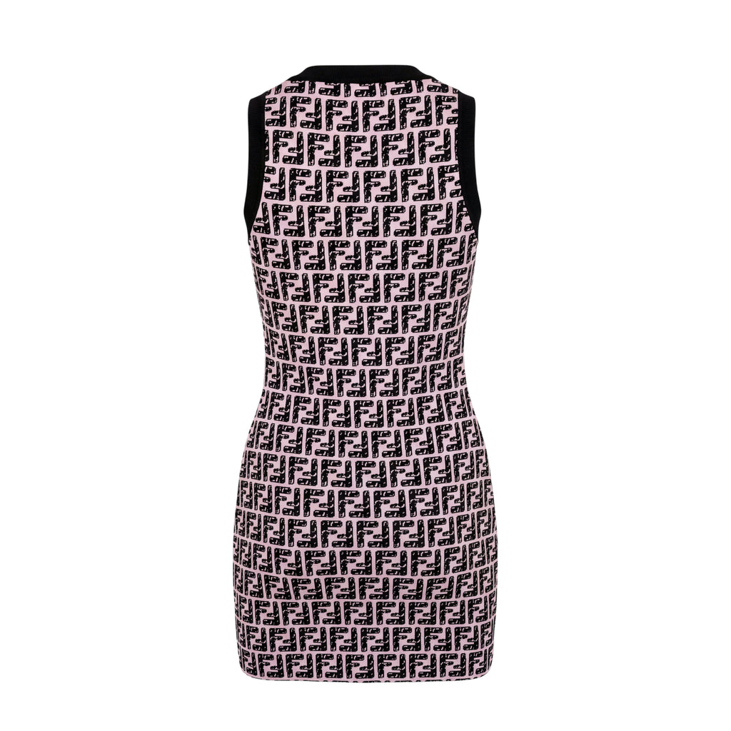FENDI BLACK AND PINK LOGO KNIT DRESS - SIZE S