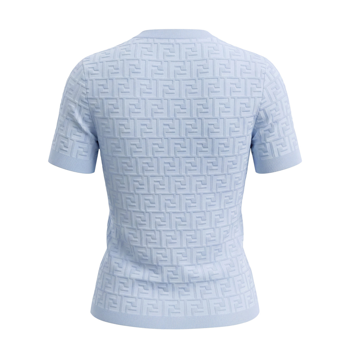 FENDI EMBOSSED FF T-SHIRT IN LIGHT BLUE - SIZE 38
